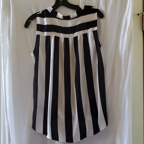 INC Navy and white striped, sleeveless surplice blouse.   NWT.  Size Medium. - Picture 2 of 3